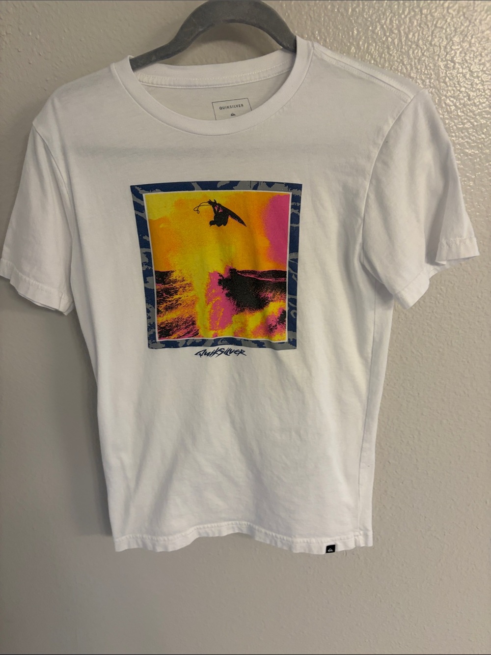 Quiksilver Kids' White Short Sleeve Graphic Tee with Neon Surf Print